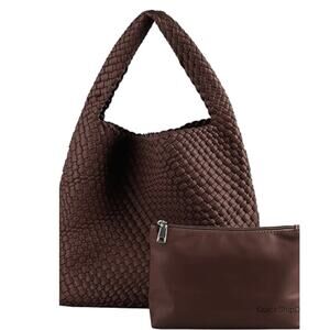 MELIE BIANCO Johanna Espresso
Large Recycled Vegan Woven Hobo Shoulder Bag NWOT